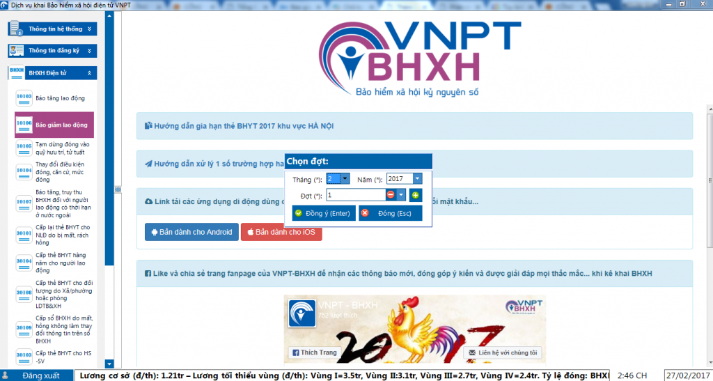 Hướng dẫn báo giảm trên phần mềm VNPT BHXH bao giam thai san bhxh vnpt 1