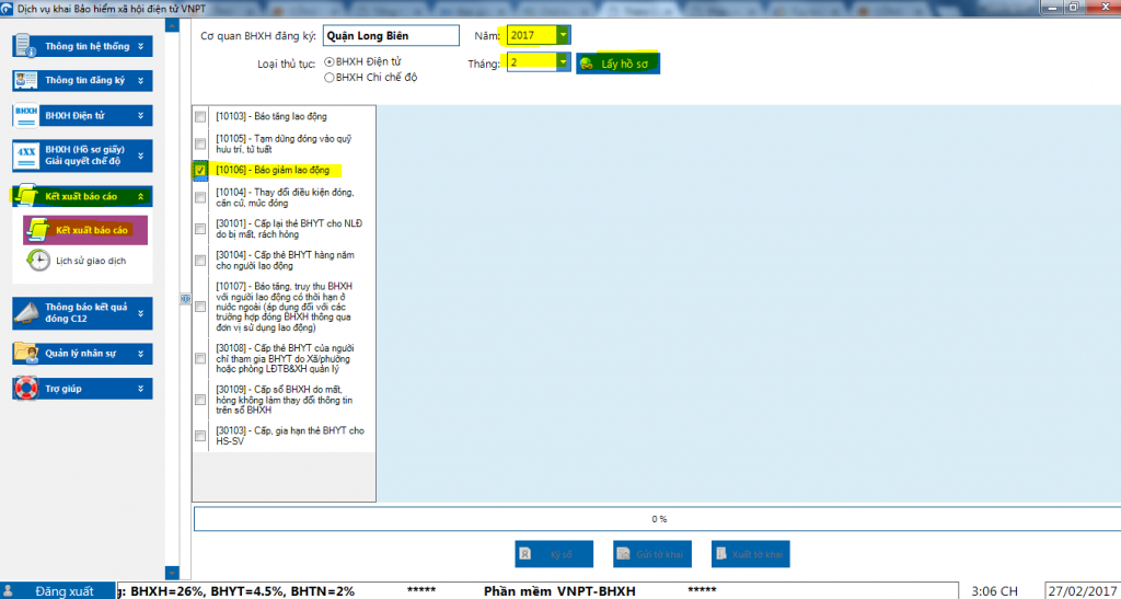 Hướng dẫn báo giảm trên phần mềm VNPT BHXH bao giam thai san bhxh vnpt 4